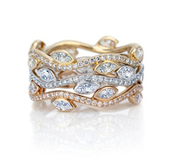2021 schöne AAA cz gepflasterte hochwertige 925 Sterling Silber Eheringe mit weiß vergoldeten Blatt band ringen für Frauen