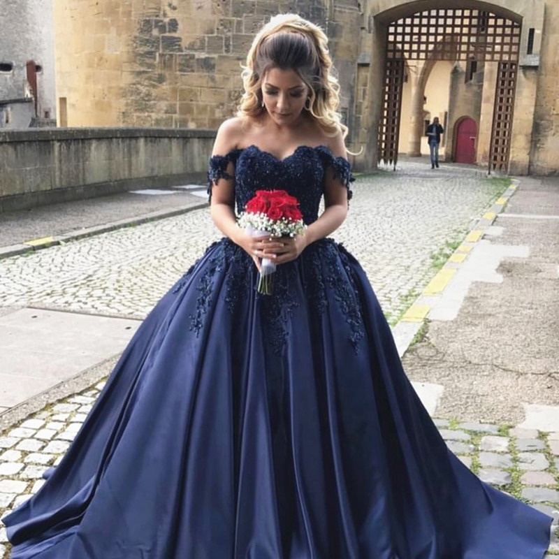 Lace Beading Satin Off Shoulder Ball Gown Elegant Navy Blue Wedding Dress| Alibaba.com Lace Beading Satin Off Shoulder Ball Gown Elegant Navy Blue Wedding Dress| Alibaba.com