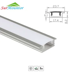 Moldura de canais embutida mini perfis de alumínio do diodo emissor de luz led extrusão para tiras de led