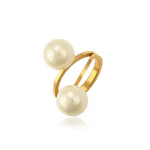 R-181旭平首饰热卖结婚戒指24k镀金珍珠金戒指优雅设计的女性