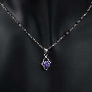 Mode bijoux usine <span class=keywords><strong>Blanc</strong></span> <span class=keywords><strong>or</strong></span> plaqué Femmes de Foulard <span class=keywords><strong>Solitaire</strong></span> violet zircon Fleur Pendentif collier - Product Image 3