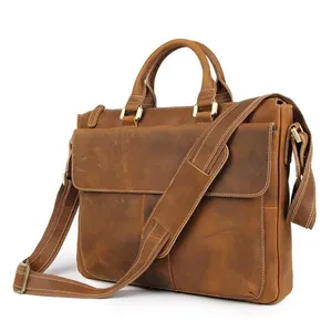 Dreamtop — sac à main en cuir de cheval pour homme, mallette de conférence, sac avec bandoulière, sac pour ordinateur portable 14 pouces, style anglais classique, DTC489