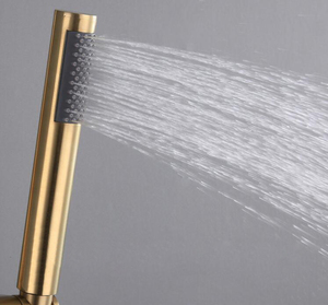 Juego de ducha de latón cepillado dorado con cabezal de ducha tipo lluvia de cerámica de 12 pulgadas y barra deslizante ajustable con grifo - Product Image 6