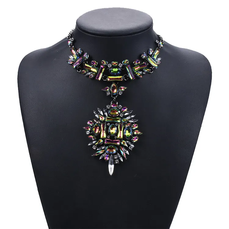 OEM Boho Ethnic Antique Dripping Jewels Choker Rhinestone Abdul Color Changing Opal Crystals Luxury Statement Chocker Necklace