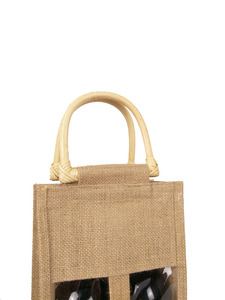 Venta al por mayor botella de vino reciclada yute Tote Durable reutilizable tela resistente <span class=keywords><strong>bolsas</strong></span> de vino patrón personalizado impermeable ventana personalizada - Product Image 5