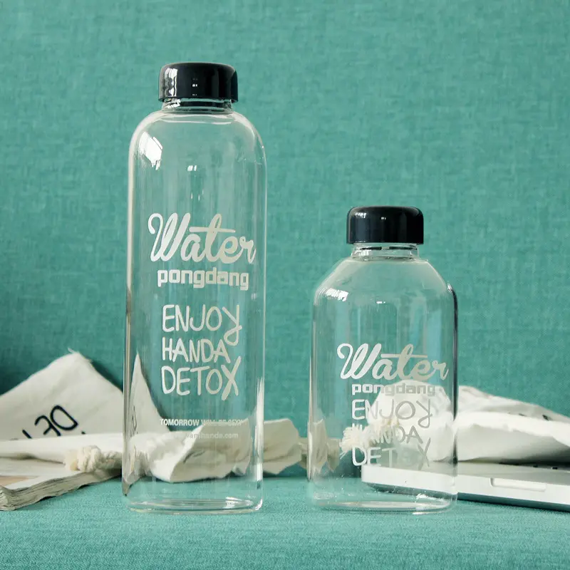 Big 1 Liter Glass Water Bottle Drinking Clear Bottle Glass Water 1000ml Custom Logo