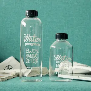 גדול 1 ליטר זכוכית מים בקבוק שתיית ברור בקבוק זכוכית מים 1000ml לוגו מותאם אישית