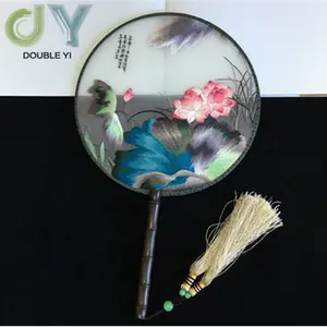 Custom Lady Silk Hand Fans Chinese Handmade Su Embroidery Wood handheld Fans