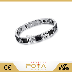 POYA Joyería de Los Nuevos Hombres de Acero <span class=keywords><strong>Inoxidable</strong></span> Pulsera de Atención de la Salud, 9mm Negro de Fibra de Carbono de Energía Piedra Imán Pulsera - Product Image 1