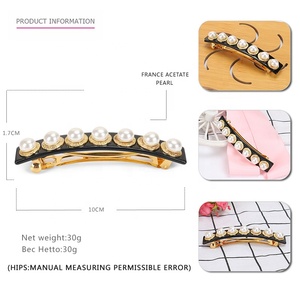 Pasador de pelo <span class=keywords><strong>Vintage</strong></span> con perlas, exquisito acetato de celulosa, adornos, pinzas para el pelo de perlas blancas