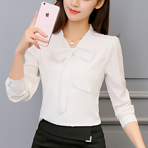 Nuove Camicie a Maniche Lunghe Primavera-Estate <span class=keywords><strong>per</strong></span> Donna, Blusa Elegante in Chiffon con Fiocco <span class=keywords><strong>per</strong></span> Ufficio - Product Image 2