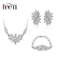 Teemi Usine de gros plaqué rhodium luxe <span class=keywords><strong>Marquise</strong></span> Cut zircon Mode féminine Fleur nuptiale Jewelry Set - Product Image 1