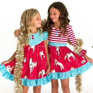 新款时尚预购可爱女婴圣诞独角兽姐妹连衣裙