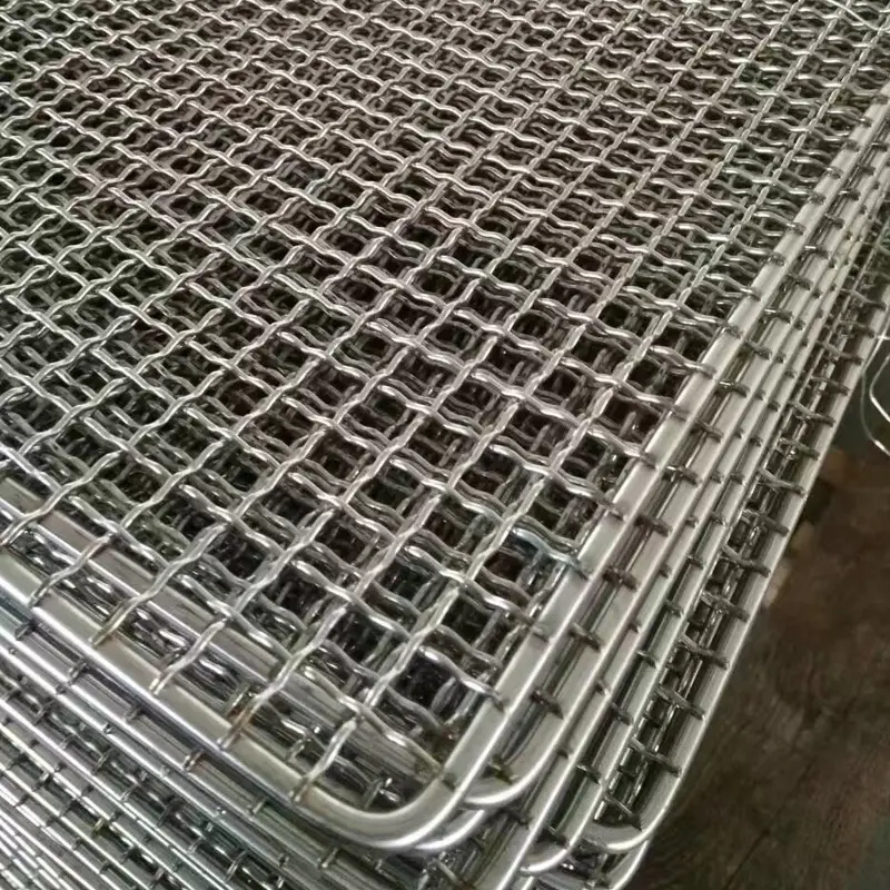 Rvs mand en trays gegalvaniseerd bbq grill netto hoge mangaan staal gekrompen gaas
