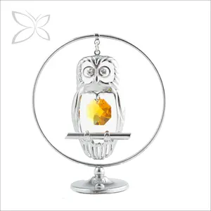 Crystocraft Chrome Plated Metal Owl Figurine Decorated with Brilliant Cut Crystals Home Decoration pieces