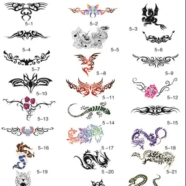 Airbrush Tattoo Stencil Template 30 Designs、Large Size