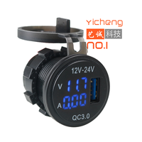 Cargador de Coche con Puerto USB QC3.0 de 12V/24V CC, Medidor de Voltaje de Batería, Amperímetro, Voltímetro Digital