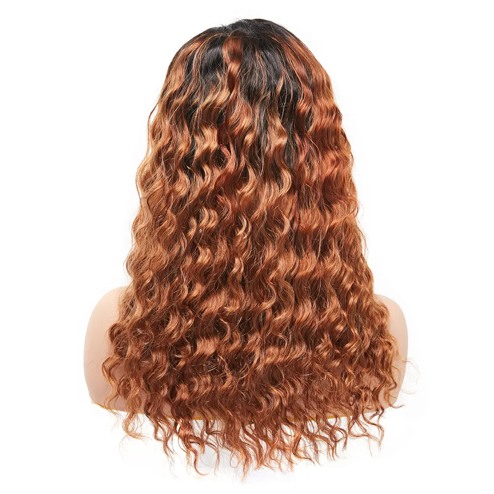 Deep Curl 250 Density 100 Percent 10A Thick Brazilian Virgin Human Hair Ombre見えないLace Front Wig
