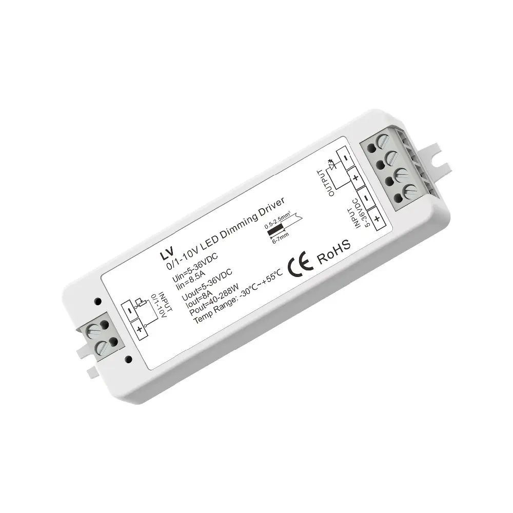 स्काईडांस 12-48VDC 8A 1 चैनल 0-10V 1-10V LED डिमिंग ड्राइवर 0-10V डिमर 0~100% डिमेबल LV