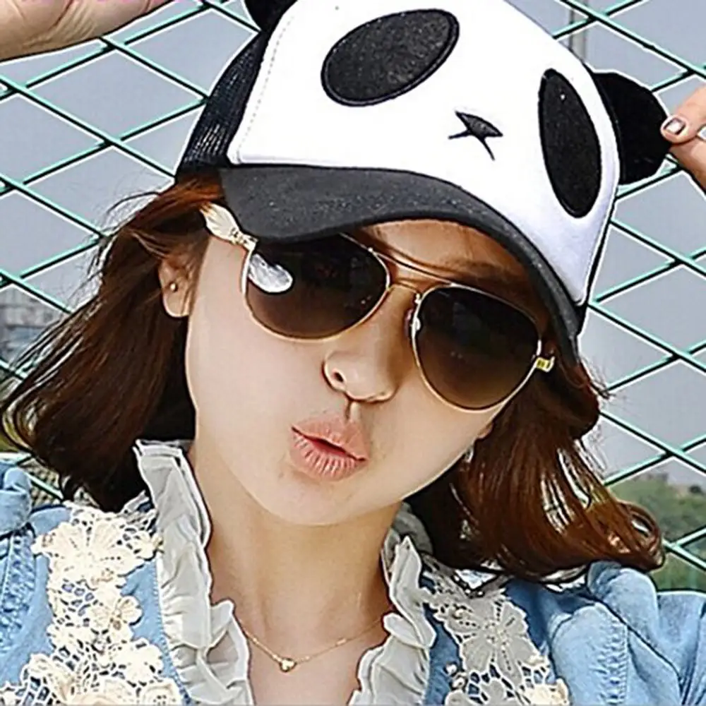 Verão Dos Desenhos Animados Panda Cabeça de Perfil Baixo Ajuste Flexível Sombra Cap Malha de Beisebol