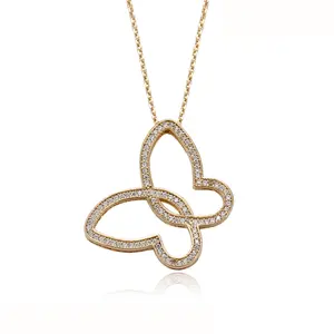 43405-moda luxo jóias 18k ouro borboleta colar de jóias