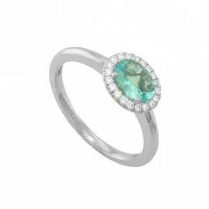 De paraiba turmalina joyas de piedra natural anillo de 18k oro real joyería Pavé de diamantes