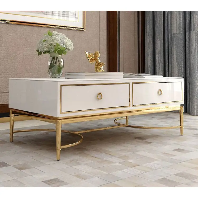 Table centrale moderne en acier inoxydable, meuble blanc, nouveau modèle, livraison gratuite