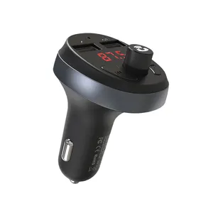 HOCO-Adaptador de Radio E41 2.1A para coche, pantalla LED, USB Dual, Aux, cargador transmisor FM inalámbrico para coche