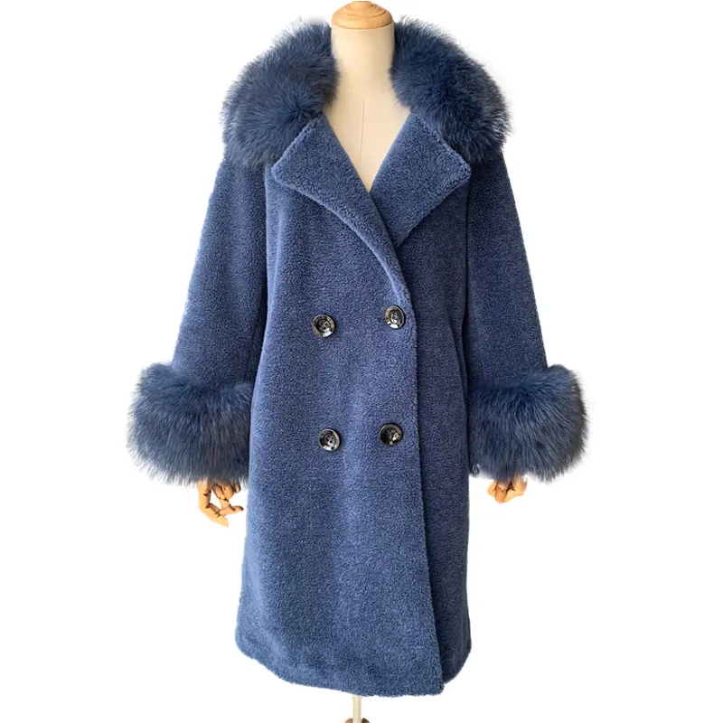 Модная дизайнерская зимняя Длинная женская меховая куртка Mao, в наличии, высокое качество, настоящая овчина, меховое пальто