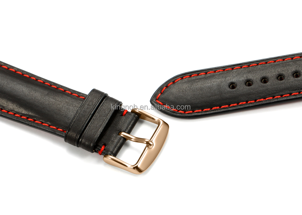 18mm à 22mm Noir wtih Rouge Fil Pleine fleur Peau de Veau Sangle Modifiable Bande de Montre En Cuir