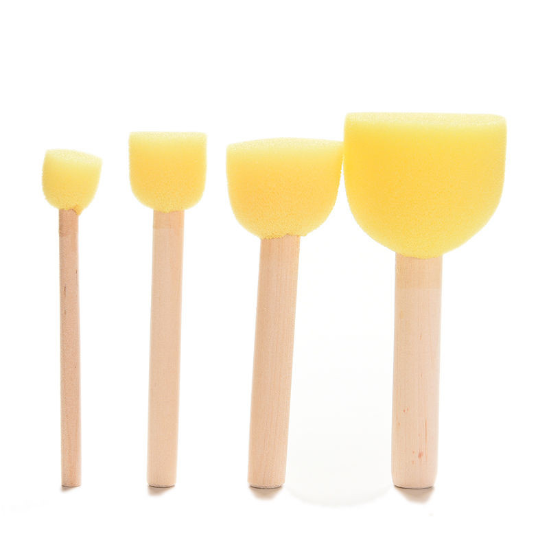 4PCS Sponge yellow Paint Brush Wooden Handle Painting Graffiti Kids DIY Doodle Toys Art Children Painting Tool Drawing Toys