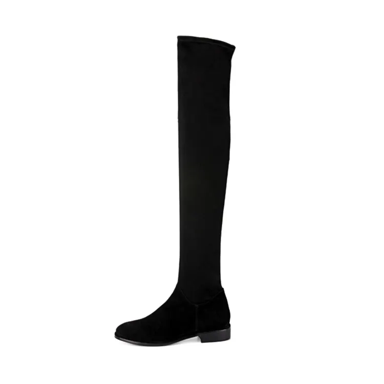 beautiful woman suede comfortable flat knee high boots