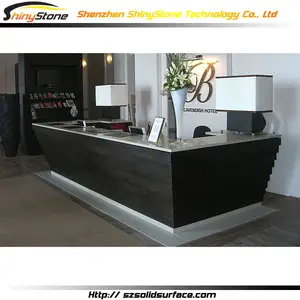 Impressive black line wood sided joinery artificial marble/stone solid surface black l shaped modern reception desk