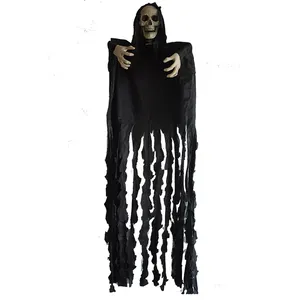 5 piedi Mantello Nero Scheletro Haunted House Decorazione di Halloween Creepy Hanging Skeleton