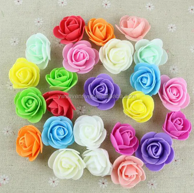 Flores artificiais coloridas, mini flores de rosa de espuma pe para decoração de casamento, caixa de presente