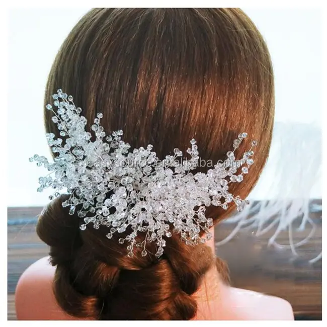Boda adornos para el cabello de novia cristal cabello peine hecho a mano de diamantes de imitación Tiara de diamantes de imitación de plata flor