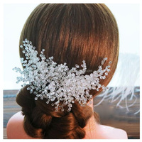 Pente de enfeite para casamento, ornamentos de cabelo de cristal, pente artesanal, strass, prata, strass, peça de cabeça