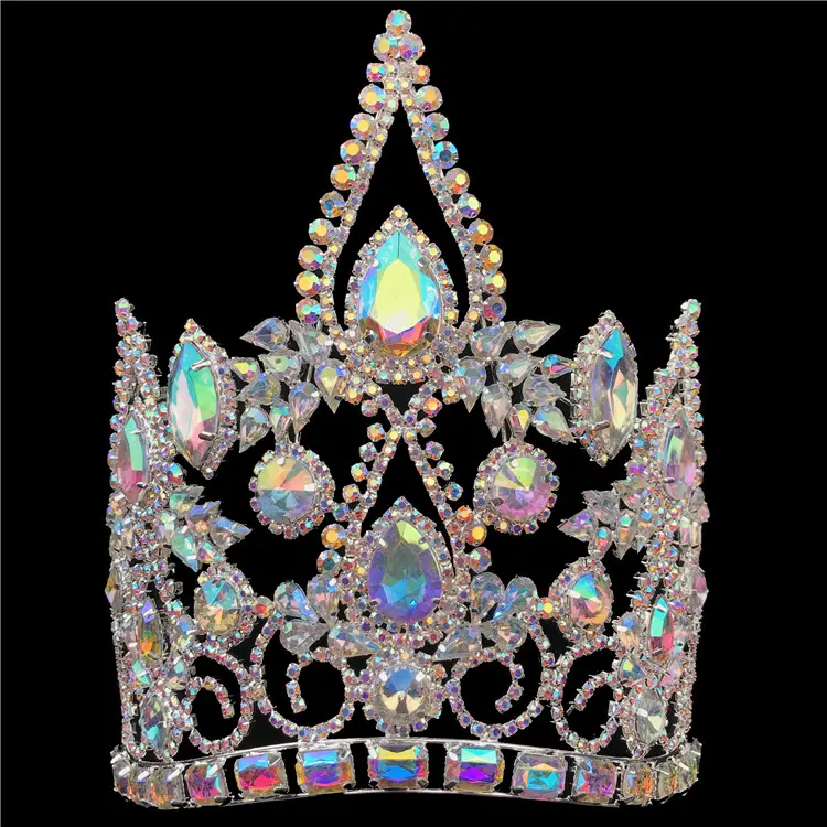 Bellezza Grande Cristallo Del Rhinestone Tiara Diademi di Spettacolo Miss Mondo Royalty Personalizzata Corona
