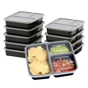 Tái Sử Dụng 3 Ngăn Takeaway Nhựa Dùng Một Lần Bữa Ăn Prep Thực Phẩm Container Với Nắp Đậy