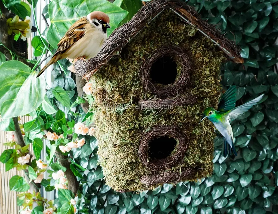 Caseta de mimbre hecha a mano para pájaros, Nido de Pájaro salvaje tejido, jaula para pájaros