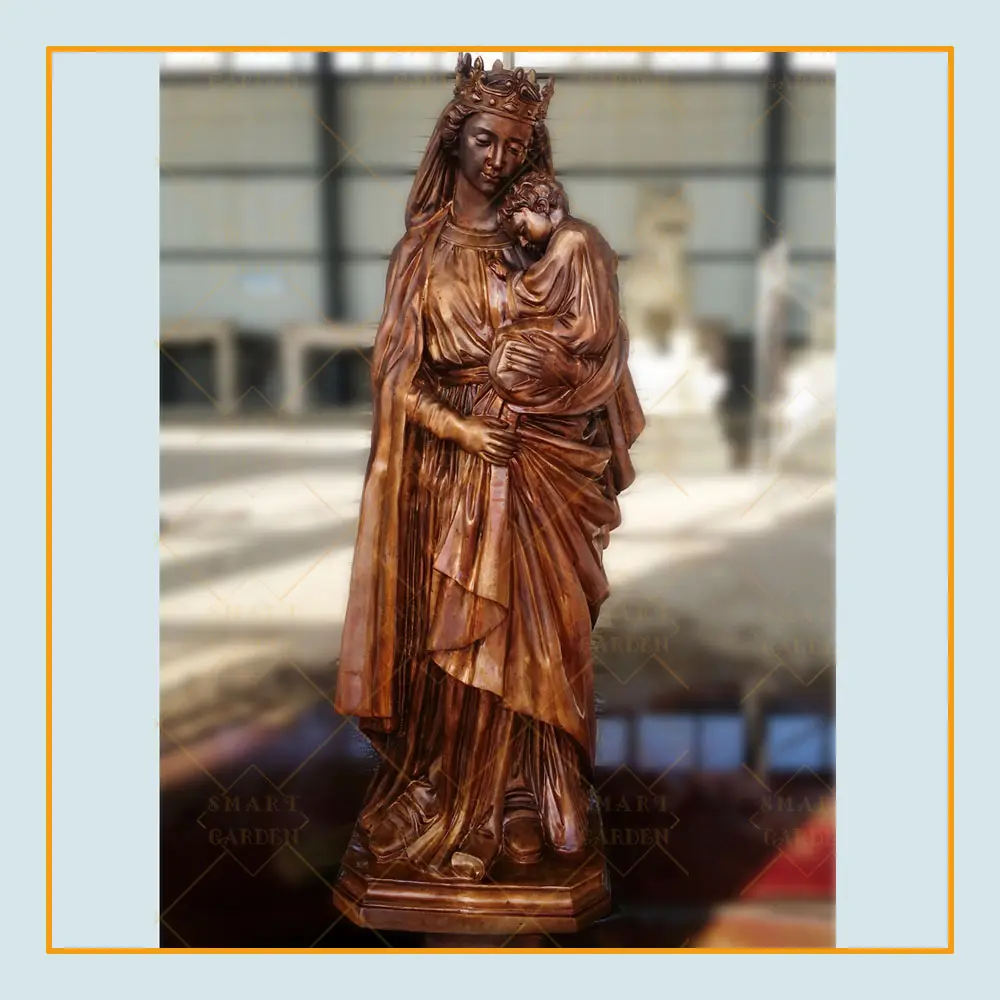 Büyük bahçe dini heykel bronz döküm meryem ve bebek İsa heykeli