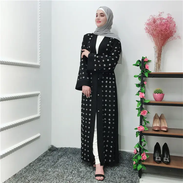 Bella Nero Tinta Unita abito Musulmano dubai donne lungo modest aperto abaya nero