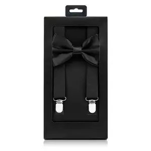 Custom Classic Adjustable Adults Men Black Suspender Belt with Bowtie Gift Box