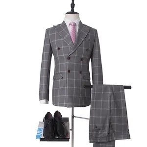 MA112 3 pezzi abiti da uomo abito da sposa su misura doppio petto grigio griglia sposa Costume da sposa Plus Size abito uomo - Product Image 1