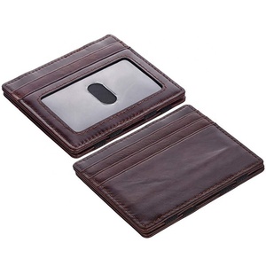 cuero genuino de la moda minimalista RFID bloqueo Slim para hombre dinero billetera mágica con correas elásticas - Product Image 4