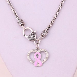 Rosa Corazón de esmalte cinta contra el cáncer de mama COLLAR COLGANTE - Product Image 2