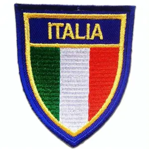 Custom Iron on patches - ITALIA flag banner Italy - blue - 6.0x7.4cm -Application Embroidery patch badges