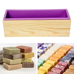 Venda quente Flexível Retangular Soap Wood Box Silicone Loaf Mold para 42oz Soap Making