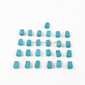 Set di 25 <span class=keywords><strong>Pietre</strong></span> Semipreziose all'Ingrosso, Turchese <span class=keywords><strong>Blu</strong></span> con Incisioni in Oro - Product Image 1