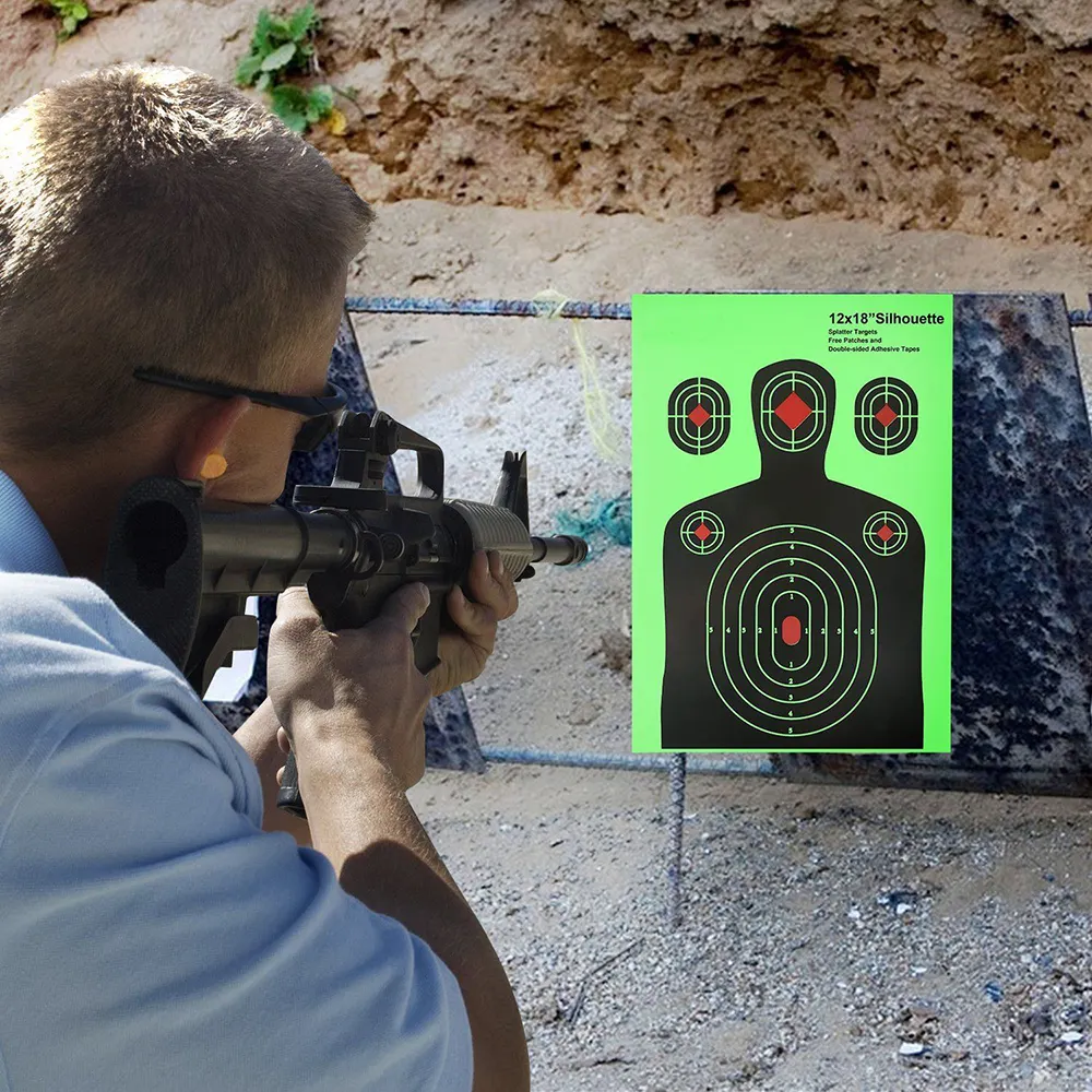 12x18 inch-Silhouet Reactieve Schieten Doel-Shots Burst Heldere Fluorescerende Geel Na Impact-Gun- rifle-Pistol